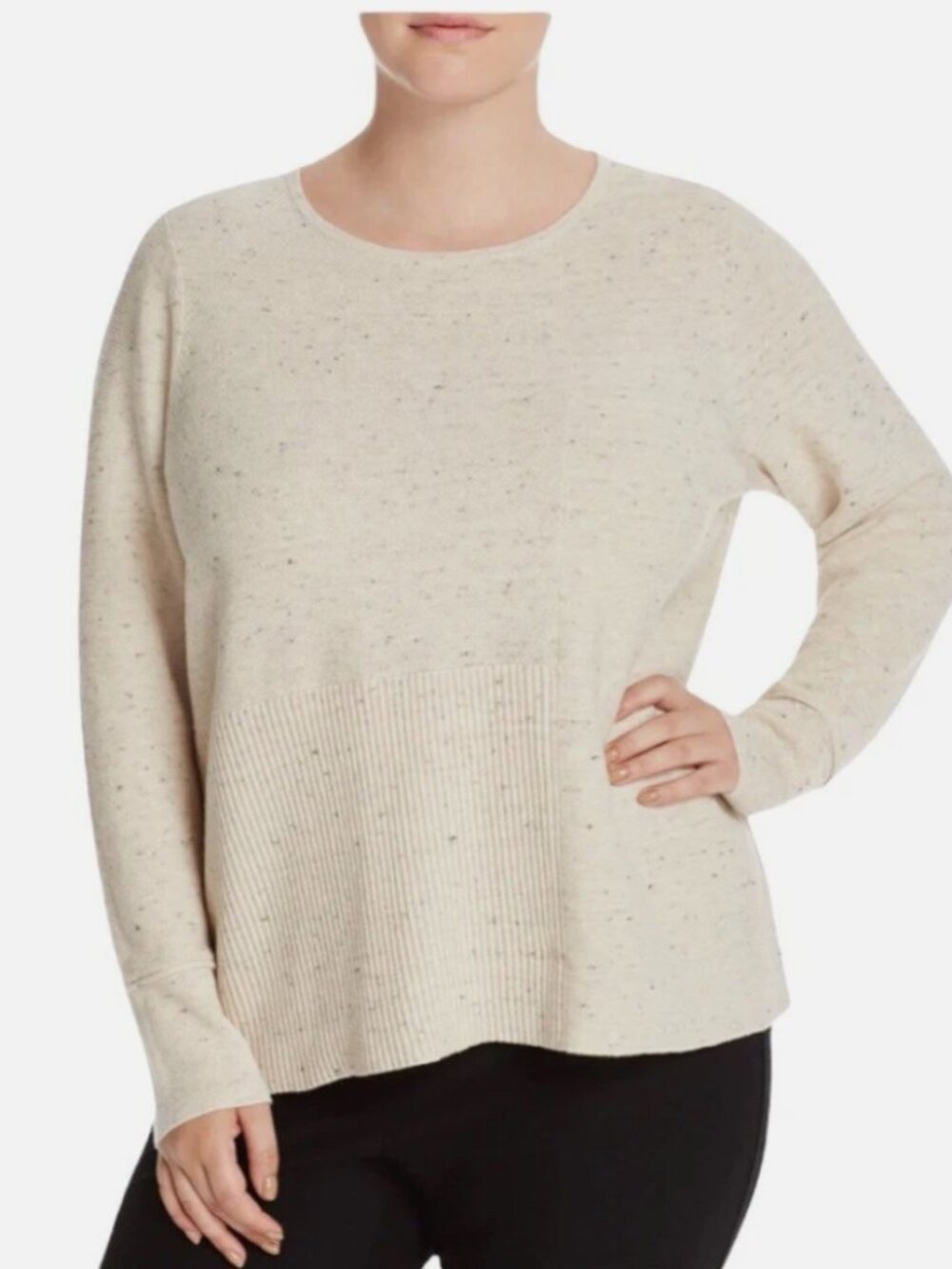 EUC Eileen Fisher Organic Cotton Wool Blend Speckle Crew Neck Light Sweater XL